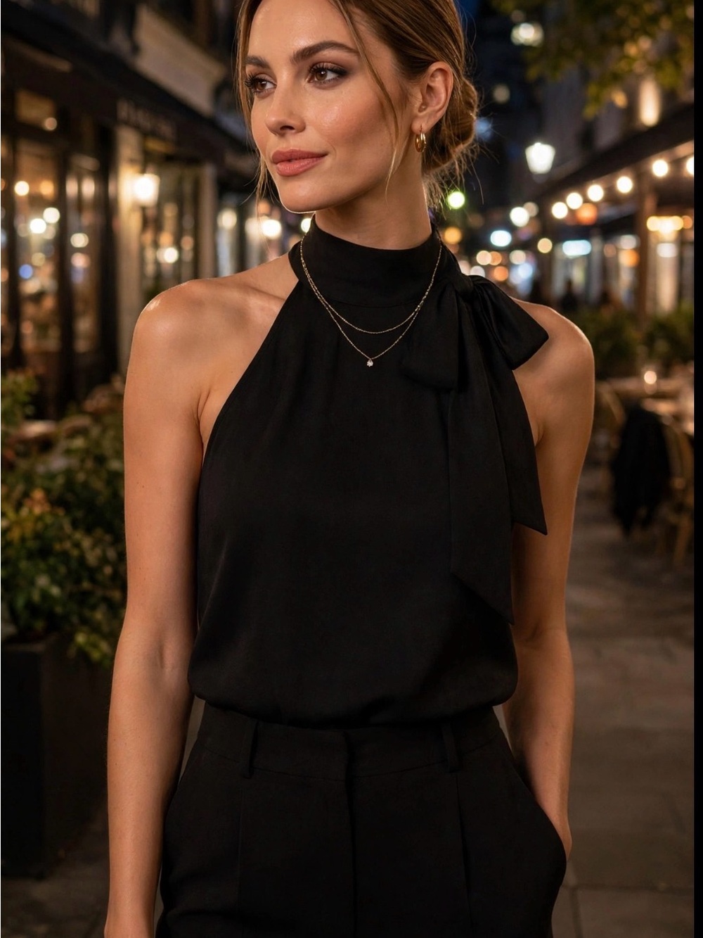 H&M Black Halter Neck Tie-Shoulder Camisole